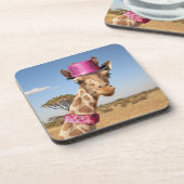Giraffe in funkelnd-rosa Hut Getränkeuntersetzer (Linke Seite)