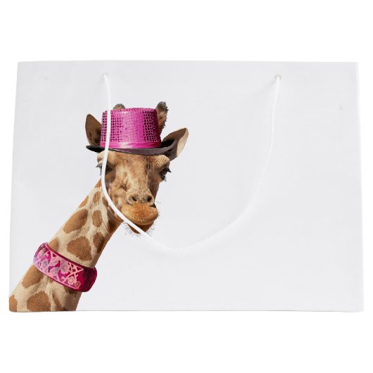 Giraffe in funkelnd-rosa Hut Große Geschenktüte (Vorderseite)