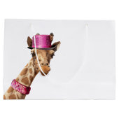 Giraffe in funkelnd-rosa Hut Große Geschenktüte (Rückseite)