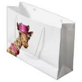 Giraffe in funkelnd-rosa Hut Große Geschenktüte (Vorderseite Schrägansicht)