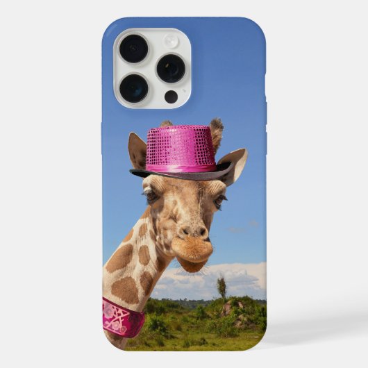 Giraffe in funkelnd-rosa Hut iPhone Hülle (Rückseite)