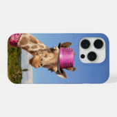 Giraffe in funkelnd-rosa Hut iPhone Hülle (Rückseite (Horizontal))