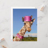 Giraffe in funkelnd-rosa Hut Karte (Vorderseite/Rückseite Beispiel)