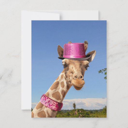 Giraffe in funkelnd-rosa Hut Karte (Vorderseite)