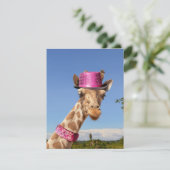 Giraffe in funkelnd-rosa Hut Karte (Stehend Vorderseite)
