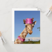 Giraffe in funkelnd-rosa Hut Karte (Vorderseite/Rückseite Beispiel)
