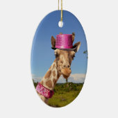 Giraffe in funkelnd-rosa Hut Keramik Ornament (Rechts)