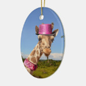 Giraffe in funkelnd-rosa Hut Keramik Ornament (Links)