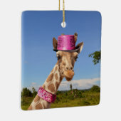 Giraffe in funkelnd-rosa Hut Keramikornament (Rechts)