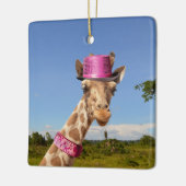 Giraffe in funkelnd-rosa Hut Keramikornament (Links)