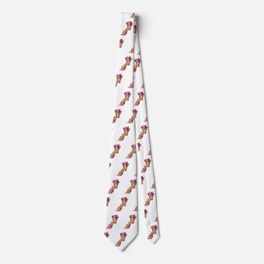 Giraffe in funkelnd-rosa Hut Krawatte (Vorderseite)