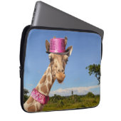 Giraffe in funkelnd-rosa Hut Laptopschutzhülle (Vorne Rechts)