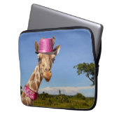 Giraffe in funkelnd-rosa Hut Laptopschutzhülle (Vorderseite Links)