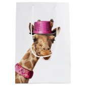 Giraffe in funkelnd-rosa Hut Mittlere Geschenktüte (Rückseite)