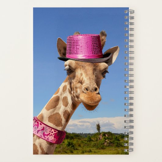 Giraffe in funkelnd-rosa Hut Notizblock (Rückseite)