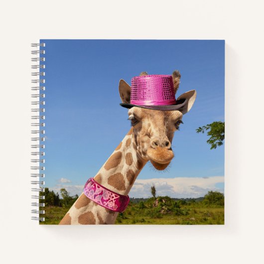 Giraffe in funkelnd-rosa Hut Notizblock (Vorderseite)