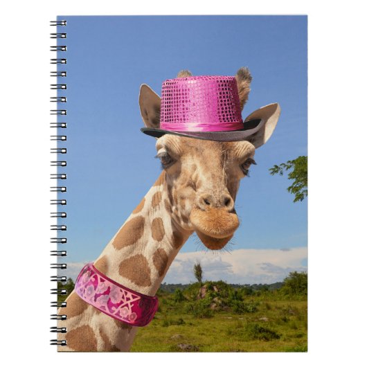 Giraffe in funkelnd-rosa Hut Notizblock (Vorderseite)