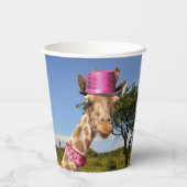 Giraffe in funkelnd-rosa Hut Pappbecher (Rückseite)