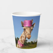 Giraffe in funkelnd-rosa Hut Pappbecher (Vorderseite)