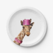 Giraffe in funkelnd-rosa Hut Pappteller (Vorderseite)
