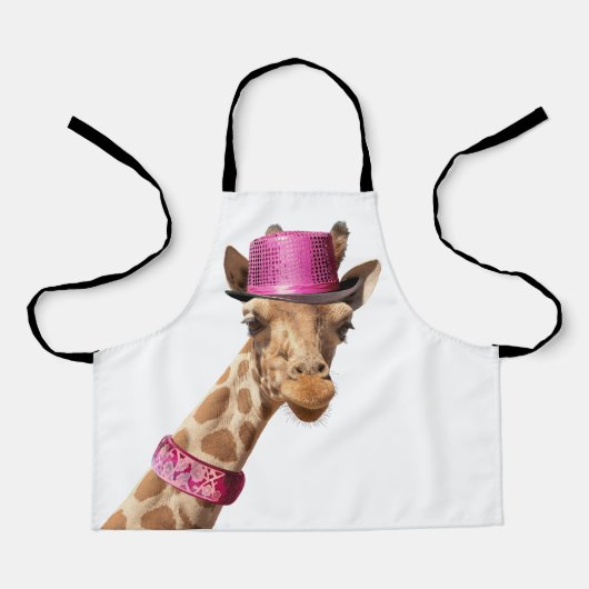 Giraffe in funkelnd-rosa Hut Schürze (Vorderseite)