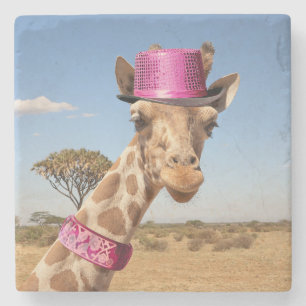 Giraffe in funkelnd-rosa Hut Steinuntersetzer