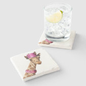 Giraffe in funkelnd-rosa Hut Steinuntersetzer (Seitenansicht)