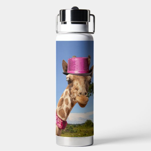 Giraffe in funkelnd-rosa Hut Trinkflasche (Hinten)
