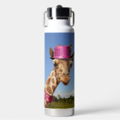 Giraffe in funkelnd-rosa Hut Trinkflasche (Vorderseite)