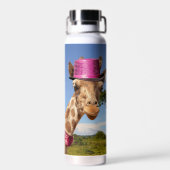 Giraffe in funkelnd-rosa Hut Trinkflasche (Rückseite)