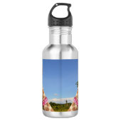Giraffe in funkelnd rosa Hut Wasserflasche (Vorderseite)
