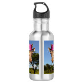 Giraffe in funkelnd rosa Hut Wasserflasche (Rückseite)