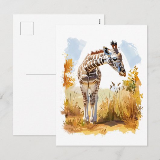 Giraffe in Großgras Feiertagspostkarte (Vorne/Hinten)