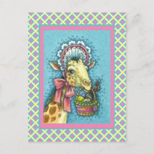 GIRAFFE IN HÜBSCHEM OSTERHUT, EIERKORB FEIERTAGSPOSTKARTE