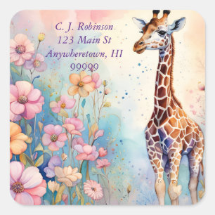 Giraffe in Pastel Garden Quadratischer Aufkleber