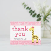 Giraffe in Pink Bow Babydusche für Mädchen Danke Postkarte (Stehend Vorderseite)