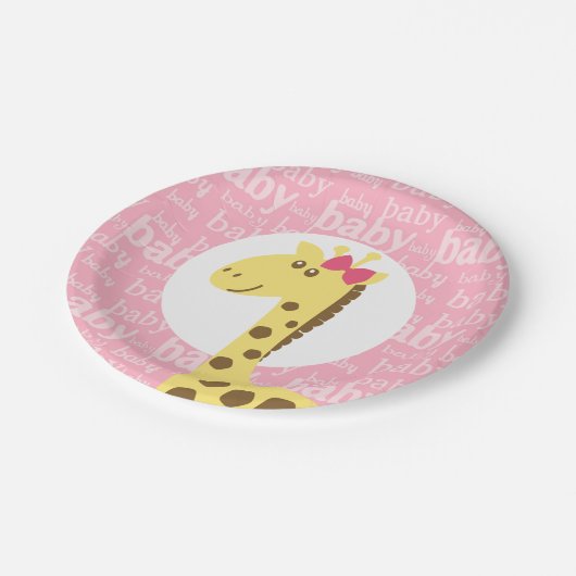 Giraffe in Pink Bow Babydusche für Mädchen Pappteller (Schrägansicht)