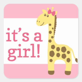 Giraffe in Pink Bow Babydusche für Mädchen Quadratischer Aufkleber