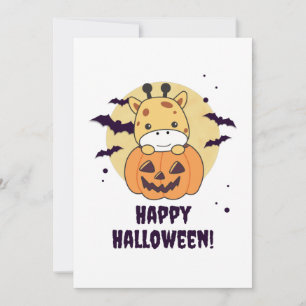 Giraffe In Pumpkin Cute Giraffes Happy Halloween Feiertagskarte