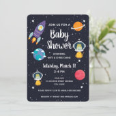 Giraffe in Space Baby Shower Space Navy Galaxie Einladung (Stehend Vorderseite)