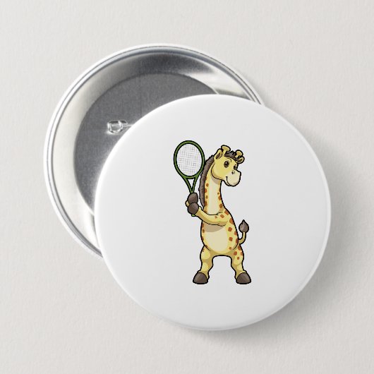 Giraffe in Tennis mit Tennisschläger Button (Vorne & Hinten)