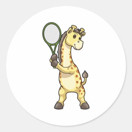 Giraffe in Tennis mit Tennisschläger Runder Aufkleber (Vorderseite)