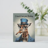 Giraffe in Top-Hut und Jacke Glücklicher Geburtsta Postkarte (Stehend Vorderseite)