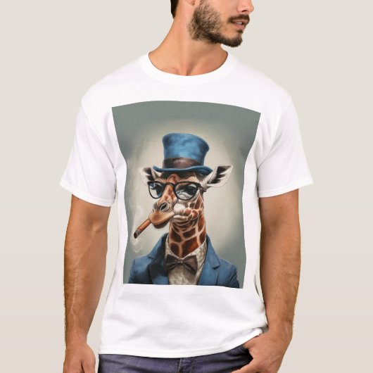 Giraffe in Tophut mit Zigarre T-Shirt (Vorderseite)