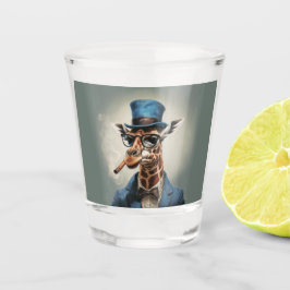 Giraffe in Tophut und Jacke Schnapsglas