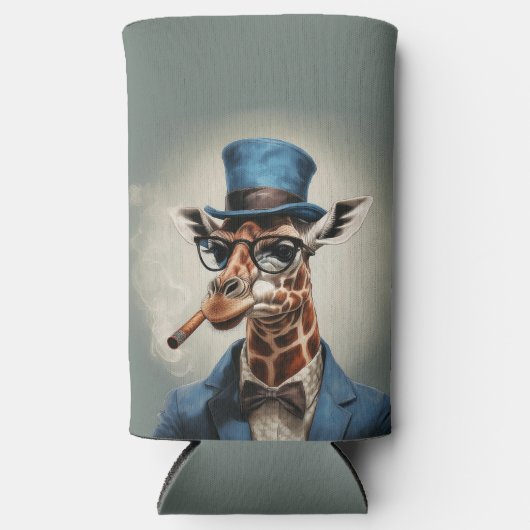 Giraffe in Tophut und Jacke Selters Dosenkühler (Vorderseite)