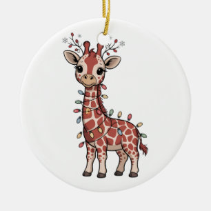 Giraffe in Weihnachtslichter gewickelt Tierliebhab Keramik Ornament