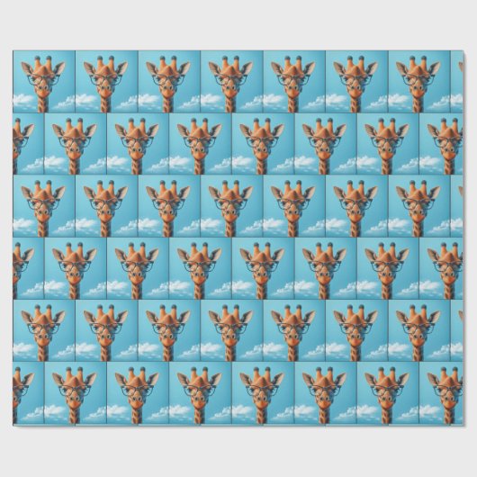 Giraffe in Wolken mit Brille Geschenkpapier (Flach)