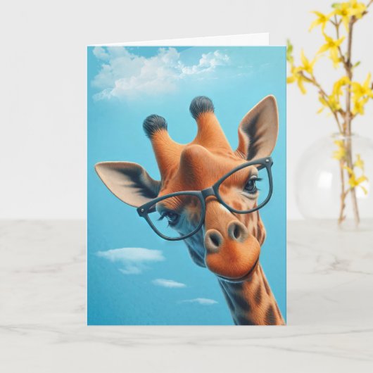 Giraffe in Wolken mit Brille Karte (Gelbe Blume)
