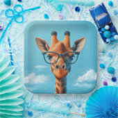 Giraffe in Wolken mit Brille Pappteller (Party)